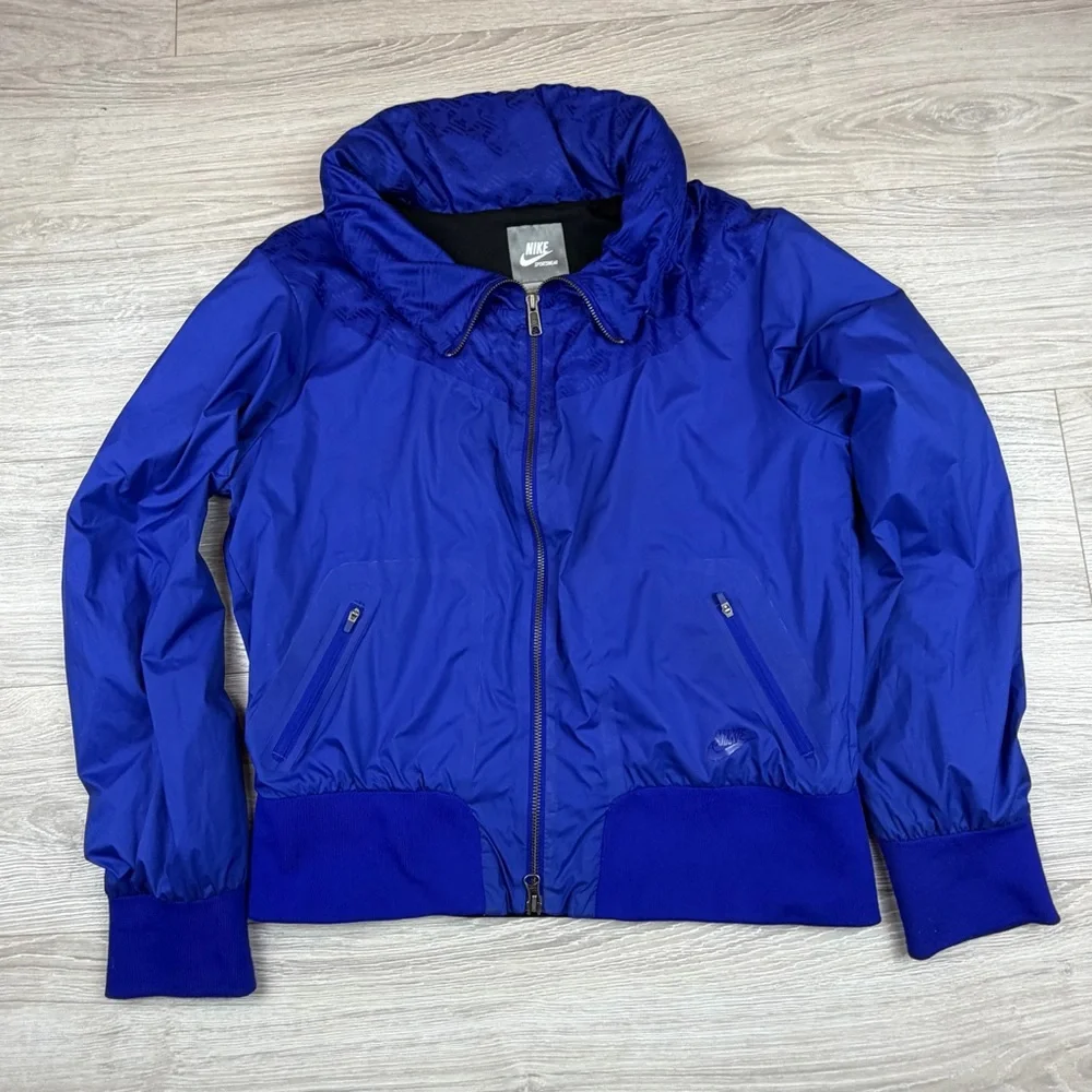Nike Sportswear Royal Blue Windbreaker Jacket Stowable Hood Womens Large L 12-14